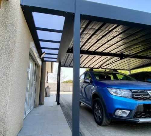 carport alu double et auvent bandeau à frontenas