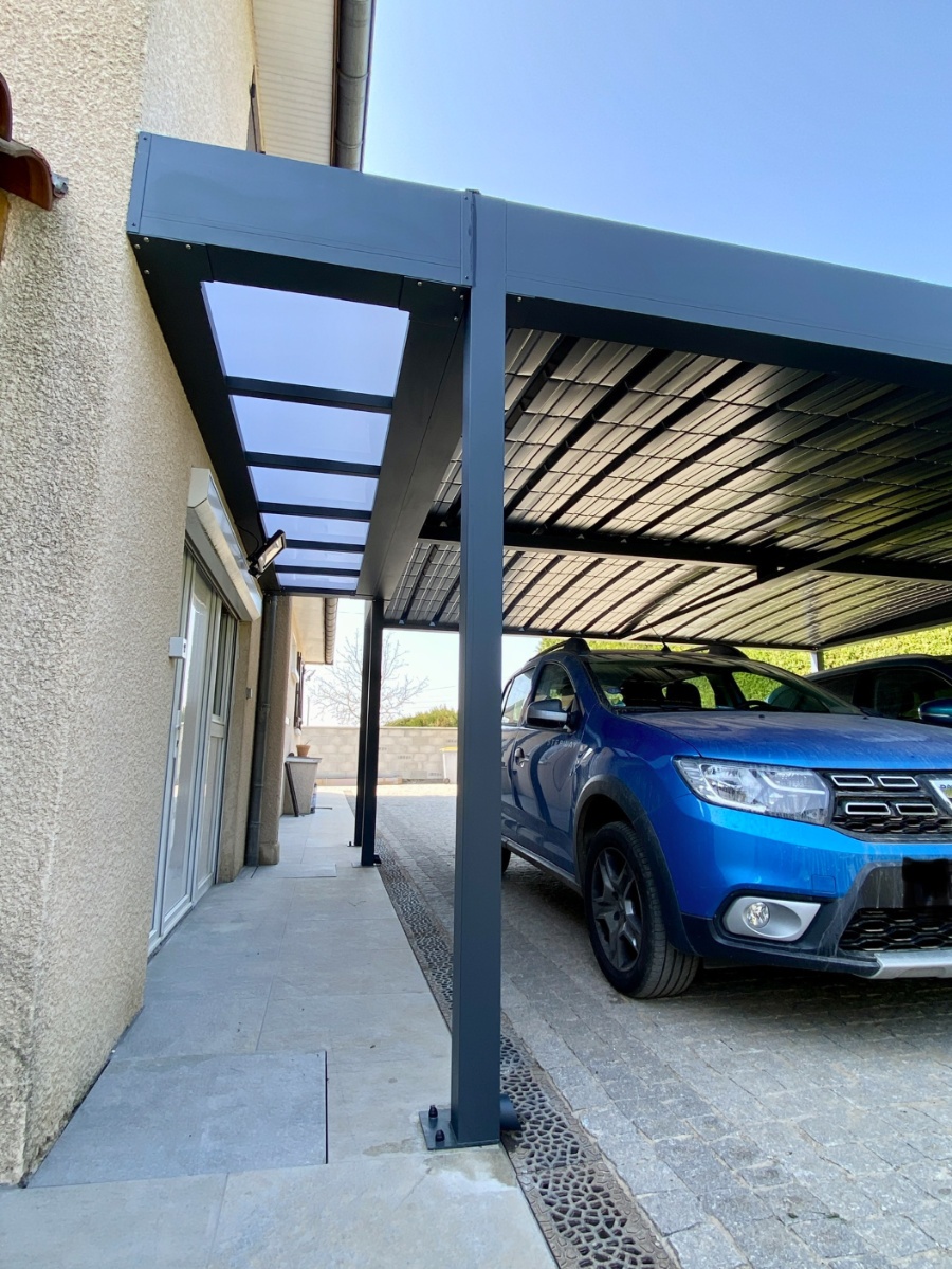 carport alu double et auvent bandeau à frontenas