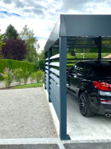 carport double en alu à toit végétal à cessy